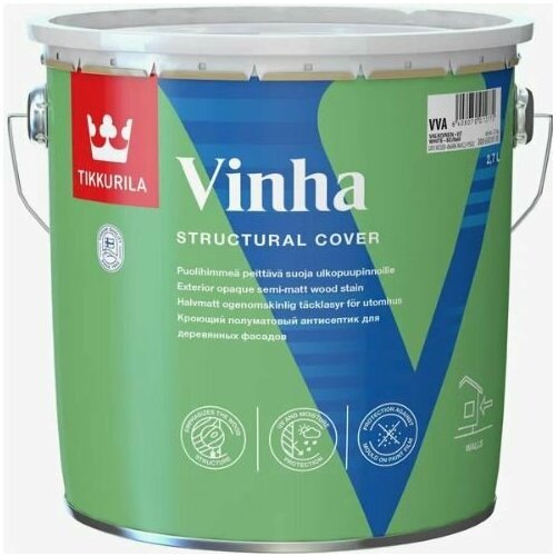 Tikkurila Vinha, кроющий антисептик по дереву для фасадов 2.7 база А (Белый)