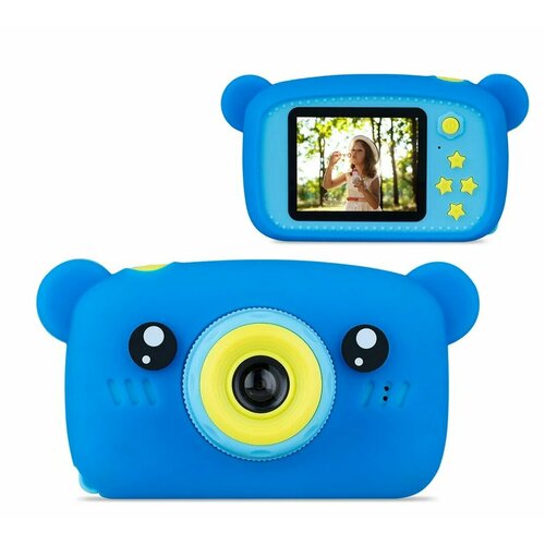 Детский цифровой фотоаппарат, медвежонок синий детский фотоаппарат развивающий детский цифровой фотоаппарат зайчик синий фотоаппарат игрушка 3 в 1 фото видео игры синий
