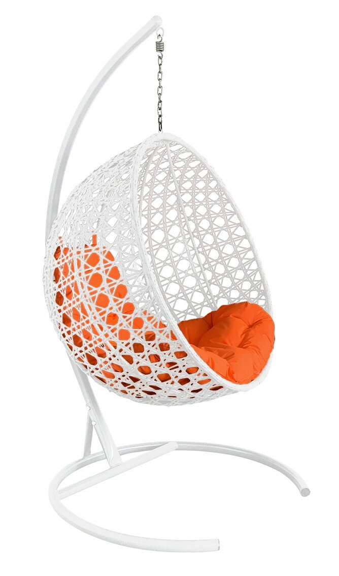 Подвесное кресло кокон"круглый"люкс ротанг цвет: белый ; подушка: оранжевый