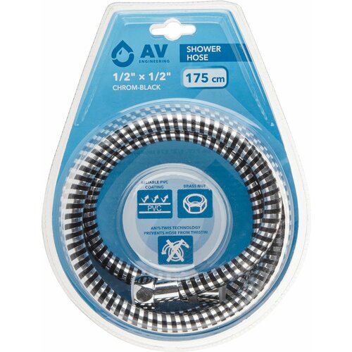 Шланг для душа PVC 12 175 см хром-черн AV Engineering AVSSS-108 750₽