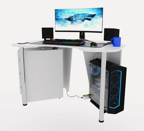 Изображение товара Угловой компьютерный стол "Угол" с тумбой, 140x87x75 см, полностью белый