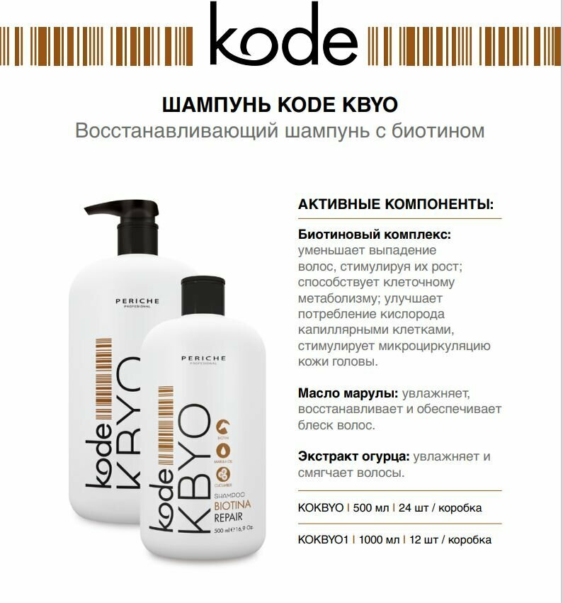 PERICHE PROFESIONAL Экстро Восстановление и питание. Набор шампунь и маска с биотином, vit B Kode KBYO 500мл — фото 1