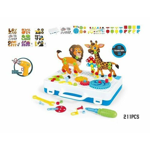 развивающие игрушки playgo сафари парк Конструктор-мозаика 3D Сафари парк-2 с дрелью (211дет) К-1729