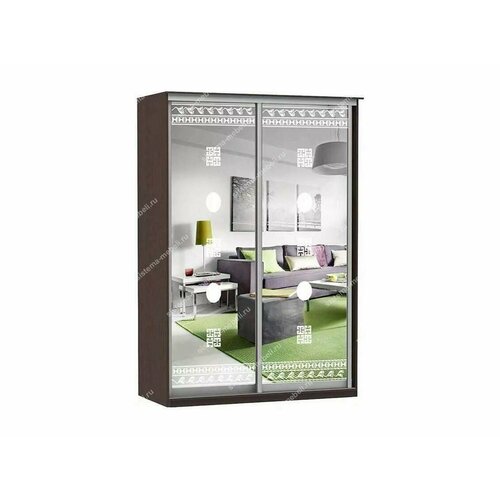 Шкаф купе Модерн 1490х600 2-х дверный 2-х секционный зеркальный с пескоструем 2 венге 80360₽