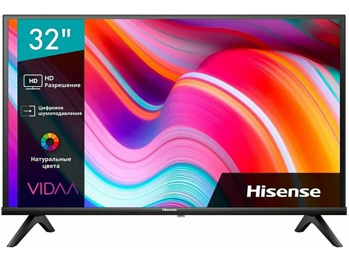 Телевизор Hisense 32” DLED, HD, Smart TV (VIDAA), Звук (12 Вт (2x6 Вт)), 2xHDMI, 2xUSB, 1xRJ-45, Черный, 32A4K