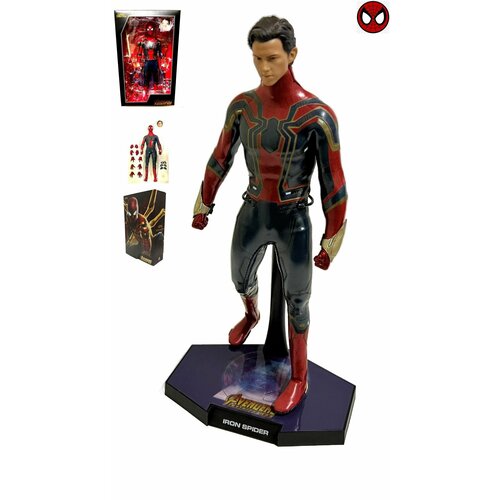 Коллекционная фигурка в костюме из латекса Человек-паук (Iron Spider) + аксессуары/магнитные глаза (Spiderman) 30 см высота