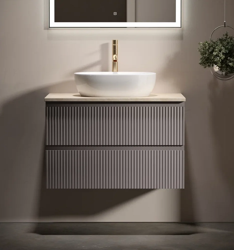 фото Тумба с раковиной Sancos Snob R 80 см, doha soft, столешница бежевая, раковина CN6019