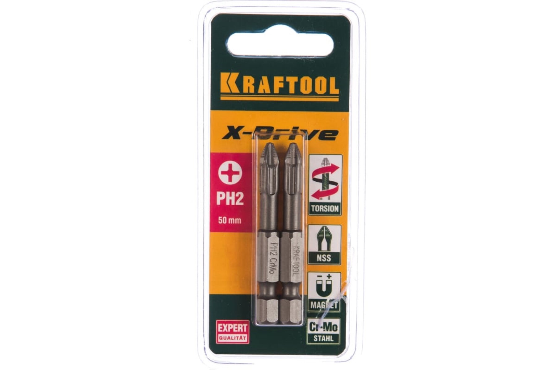 Набор бит Kraftool X-DRIVE, PH2 ,50 мм, кованые,26121-1-50-2, 2 шт.