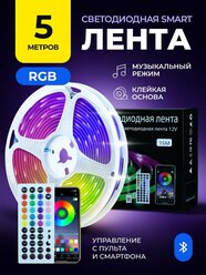 Светодиодная лента RGB EVEK с пультом, 5 м Цветомузыка/Тайминг/SMD 5050/Пульт/Блок питания/Контроллер