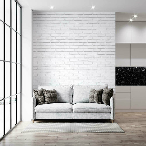 Фотообои на стену 3d флизелиновые MOBI DECOR Белая кирпичная стена с рисунком кирпич в гостиную и кухню 200x250 см.