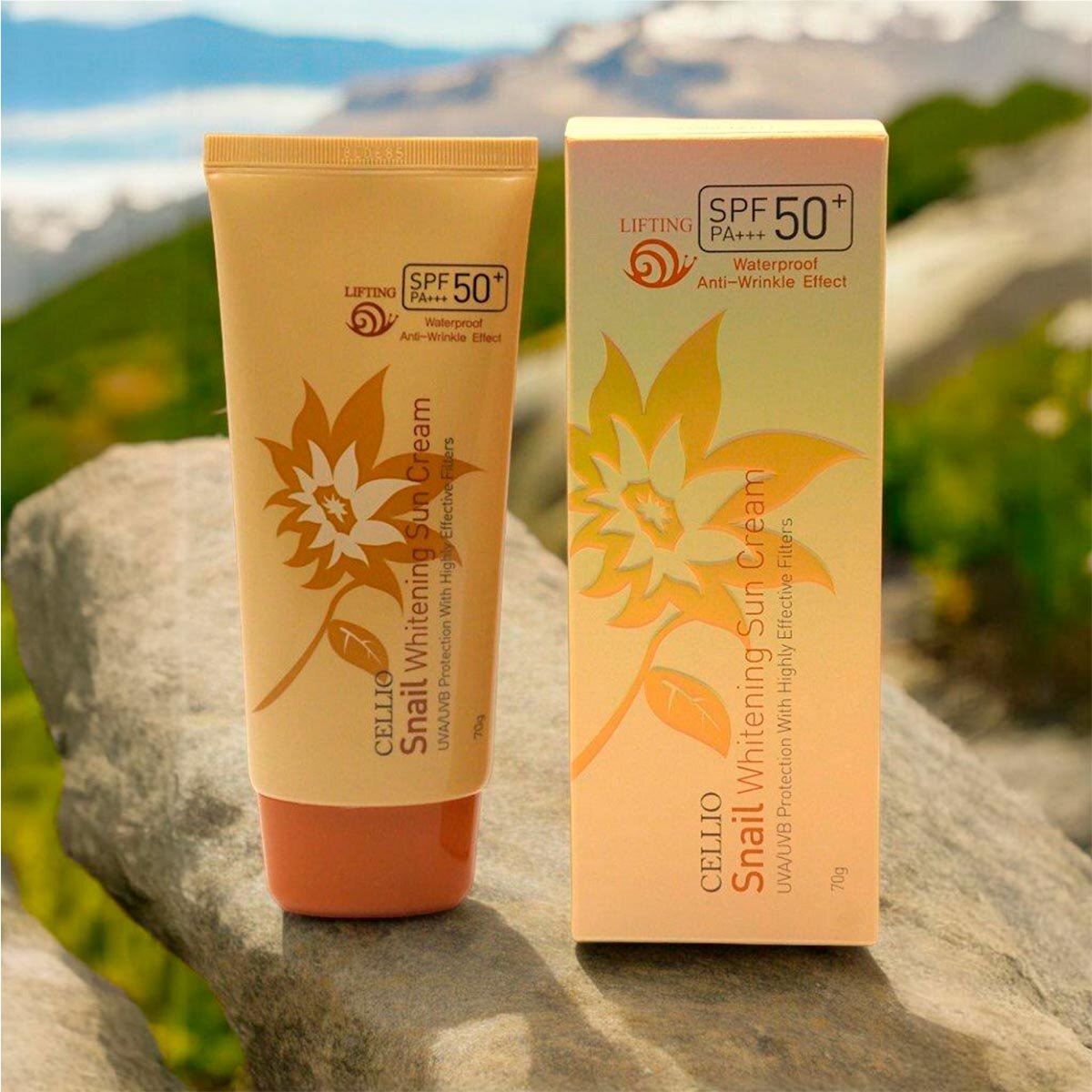 Солнцезащитный крем с муцином улитки Cellio Snail Whitening Sun Cream SFP50+ PA+++, 70 г