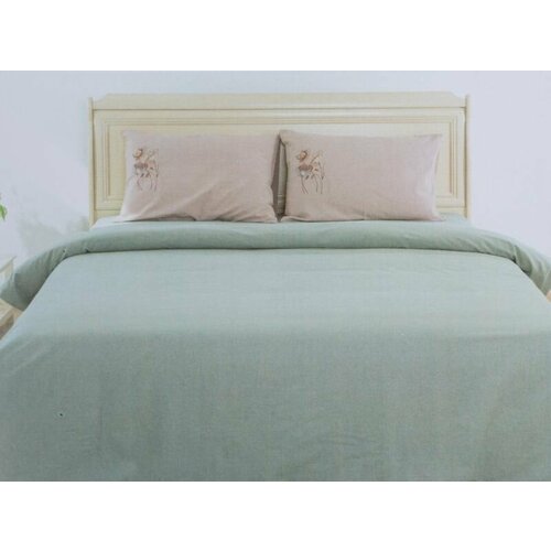 Комплект постельного белья Семейный Цветочная акварель мята с розовым полулен 9870₽