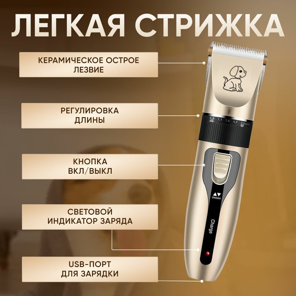 Машинка для стрижки животных, кошек, собак с набором / Триммер для стрижки собак и кошек / Машинка для грумминга — фото 1