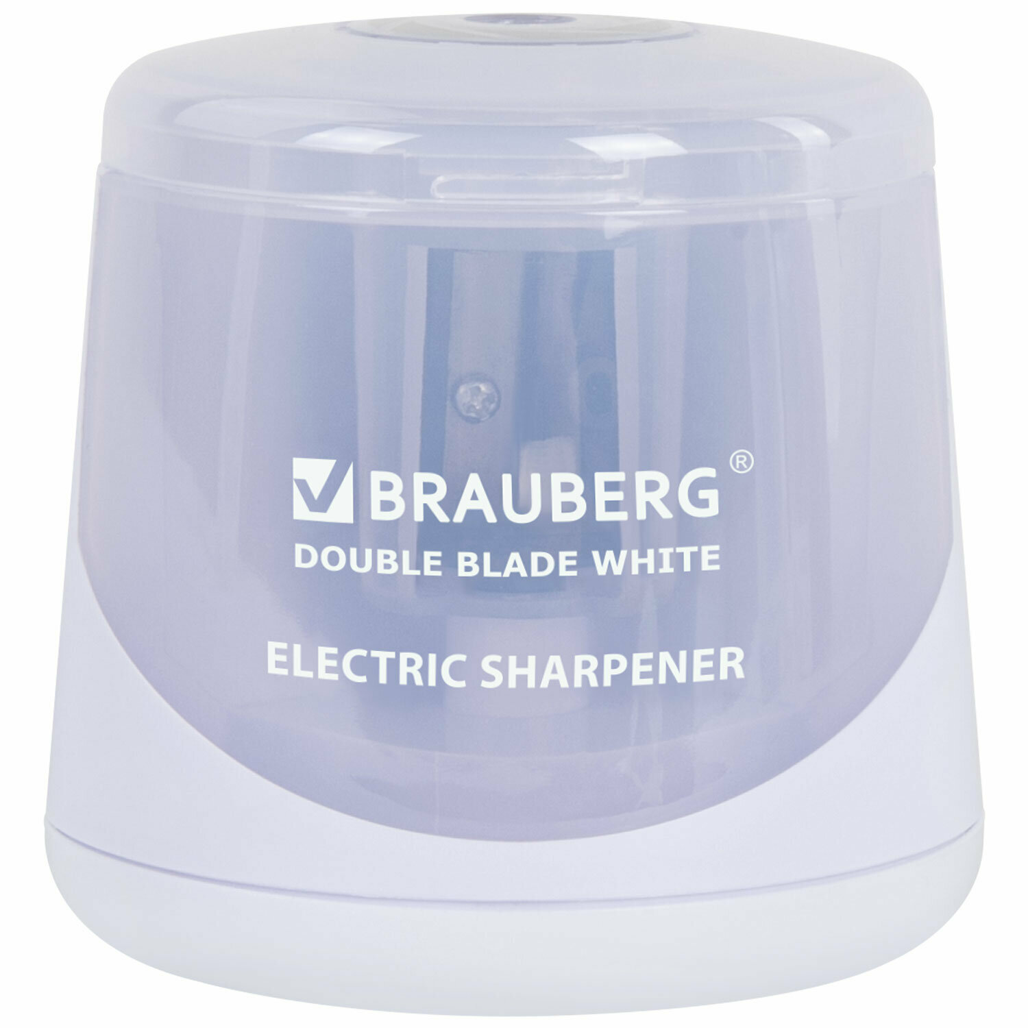 Точилка для карандашей с контейнером для школы электрическая Brauberg Double Blade White, двойное лезвие, питание от 2 батареек АА, 271337