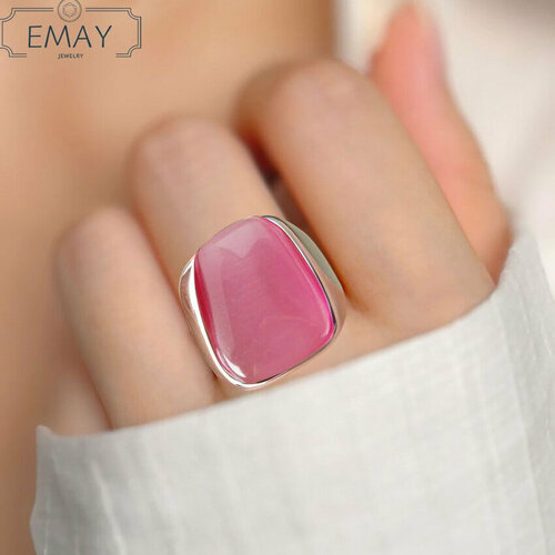 Кольцо Emay, искусственный камень, кошачий глаз, размер 20, серебряный, розовый кольцо emay кошачий глаз искусственный камень размер 20 серебряный голубой