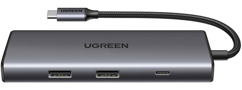 Конвертер UGREEN USB-C To 3*USB 3.0 A+HDMI+VGA+RJ45 Gigabit+SD/TF+AUX3.5mm+PD Converter. Цвет: серый - фото №14