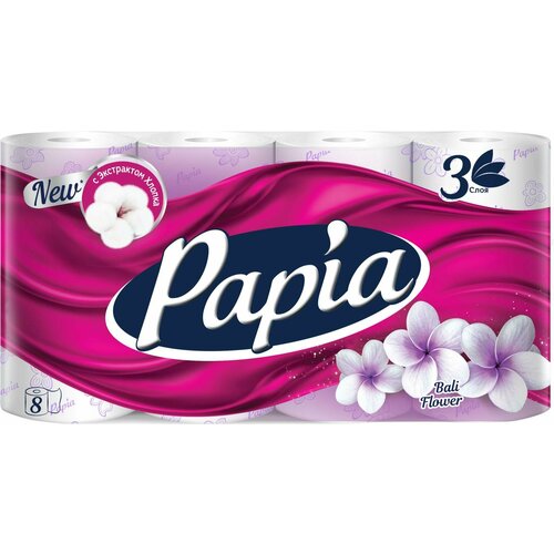 бумага туалетная papia silk edition белая 3 слоя 6 шт Туалетная бумага Papia Балийский цветок 8 рулонов 3 слоя