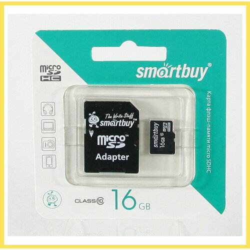 карта памяти 16gb qumo qm16gmicsdhc10 microsdhc class 10 sd адаптер Карта памяти MicroSDHC 16GB Class 10 Smart Buy + SD адаптер