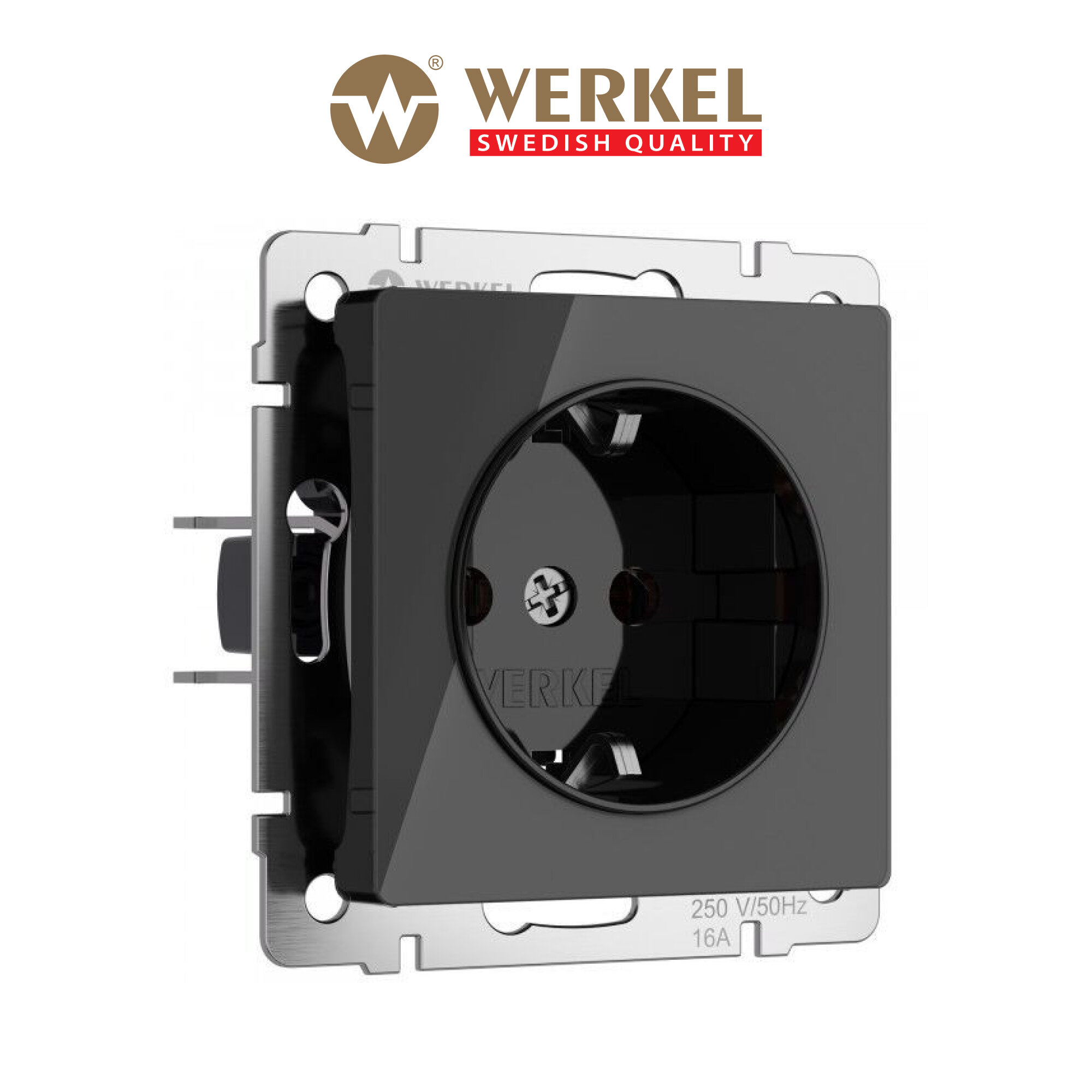 Розетка с заземлением Werkel W1171048 черный акрил IP20