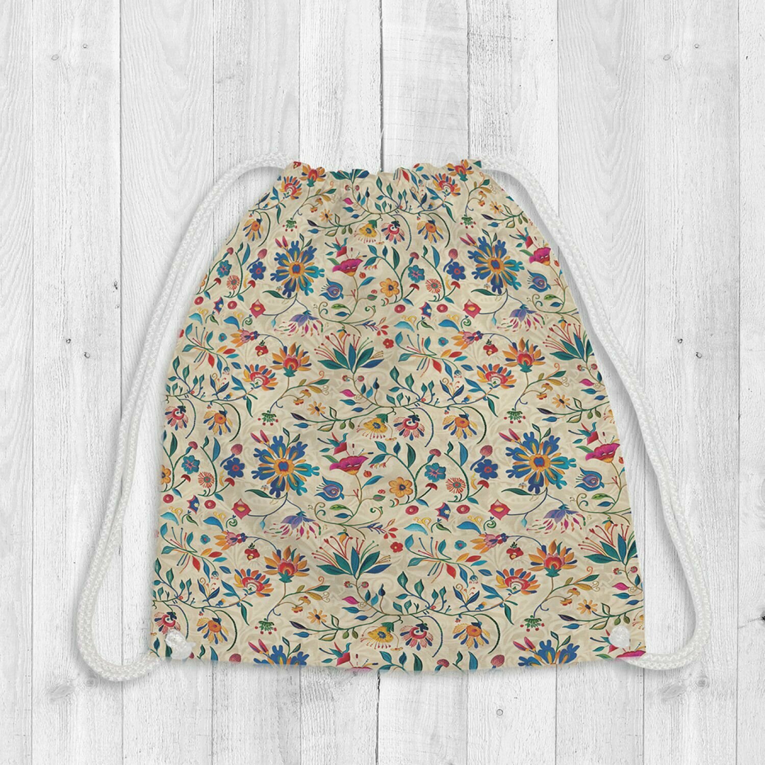 фото Сумка рюкзак-мешок для обуви и вещей с принтом "Узорчатые цветы", JoyArty, 38x40см