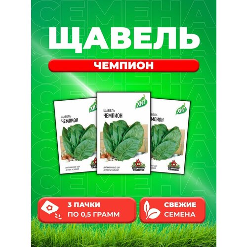 щавель чемпион семена среднеспелый сорт высотой до 40 см лист удлиненно овальный зеленый крупный очень сочный вкус слабокислый Щавель Чемпион 0,5 г ХИТ х3 (3уп)