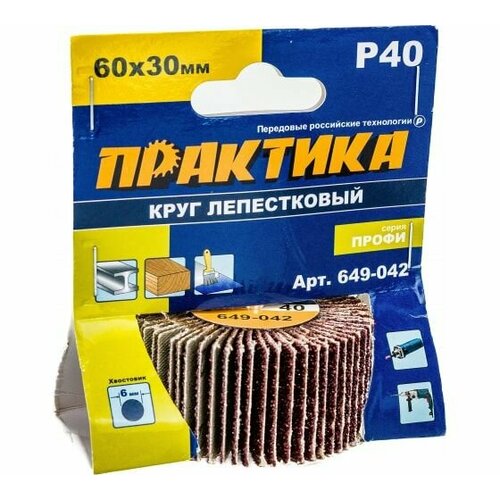 Круг ПРАКТИКА лепестковый с оправкой 60x30мм, P 40, 649-042