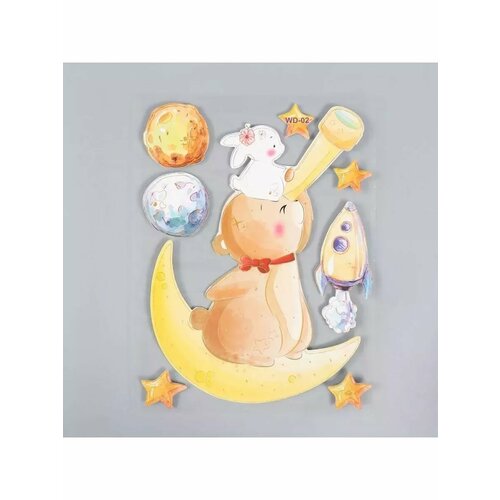 Наклейка интерьерная Мишка с зайкой на Луне 41х315 см 709₽