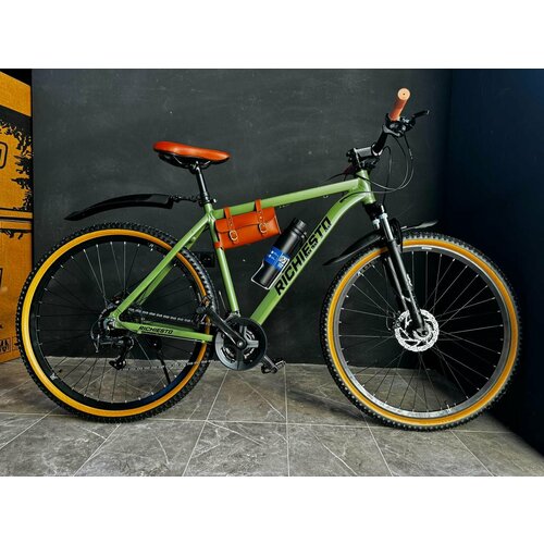 Взрослый горный велосипед RICHIESTO 275 с алюминиевой рамой 20 зелено-коричневый модель 2024 26100₽