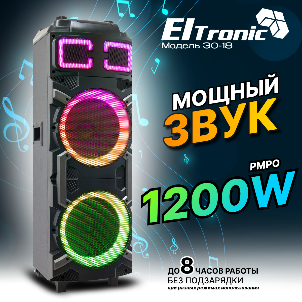 Колонка 30-18 ELtronic Crazy Box 1200 10 дюймов с двумя динамиками 10 и функцией TWS