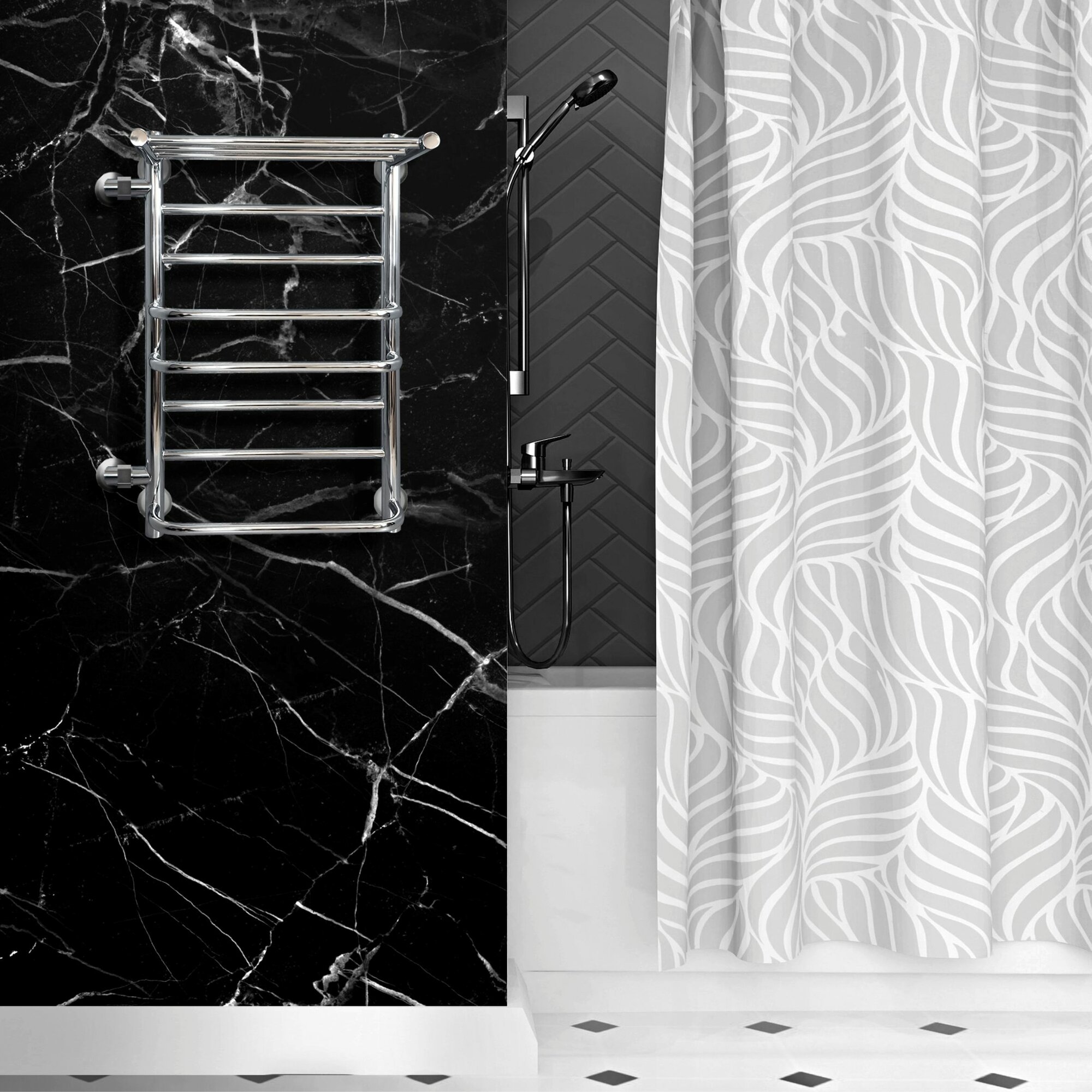 фото Полотенцесушитель водяной MySpace Bon с полкой 70/40 межосевое 50 боковое подключение слева