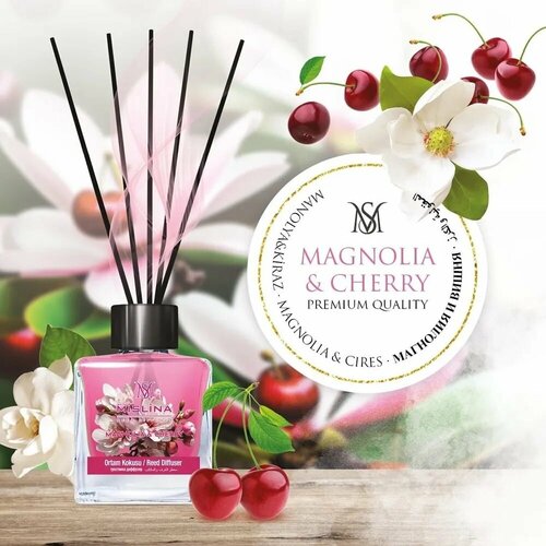 Ароматизатор для дома с палочками (диффузор) Mislina магнолия-вишня ( MAGNOLIA-CHERRY ), Аромадиффузор, Аромат Цветочный.
