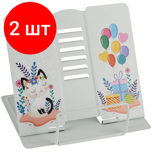 Комплект 2 шт Подставка для книг Мульти-Пульти Кошечка регулируемый угол наклона металлическая с рисунком на корпусе 1469₽