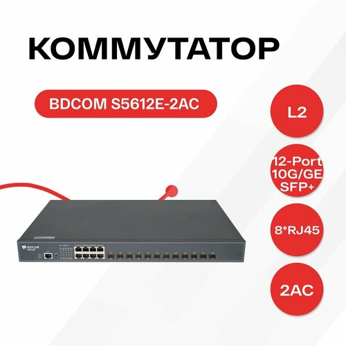 Управляемый коммутатор уровня 3 BDCOM S5612-2AC 8x 101001000Base-T 12x 110GE SFP 2x 220VAC встроенные БП 85000₽