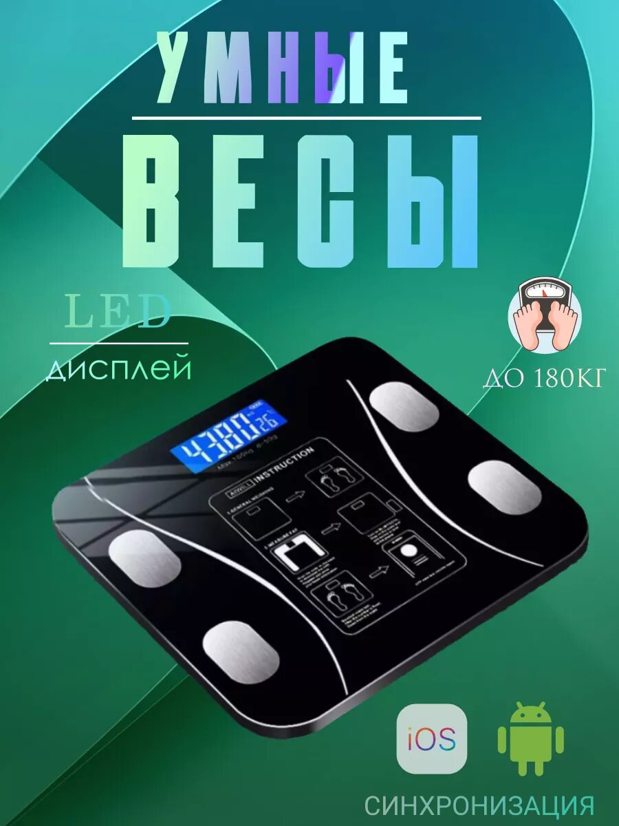 фото Весы напольные электронные с приложением для дома 180 кг