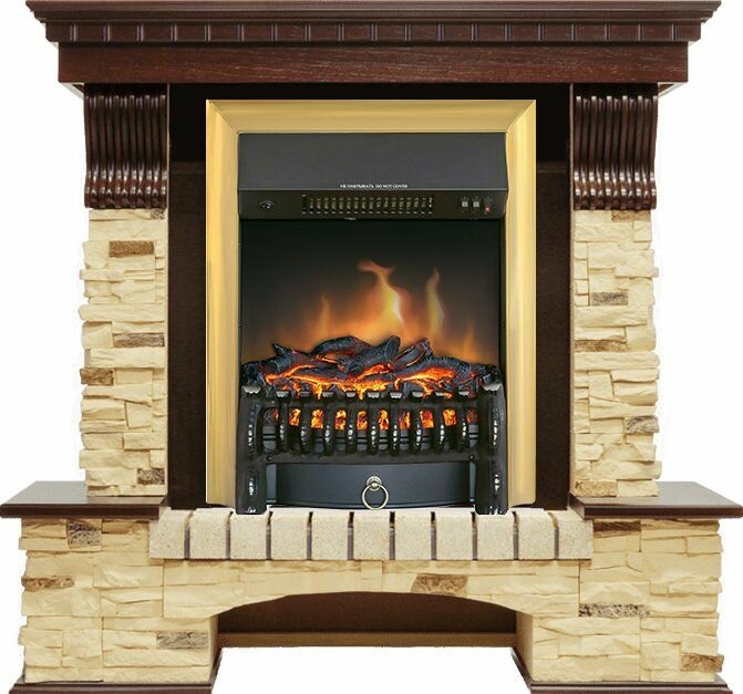 Электрокамин Pierre Luxe (Стоун Люкс) тёмный дуб/песочный сланец с очагом Fobos Brass Габариты (ШxВxГ): 1120х1050х370