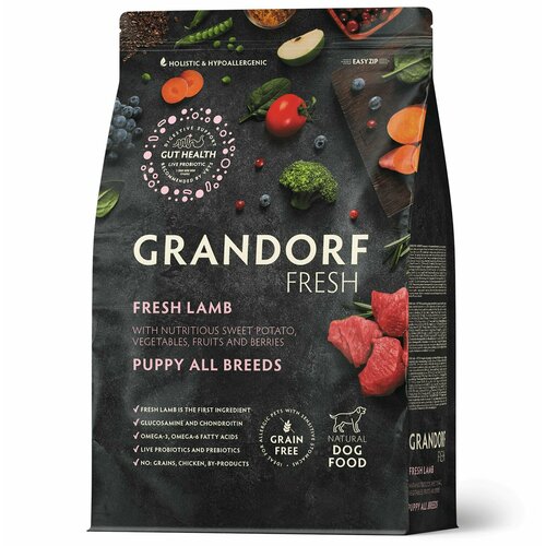 Сухой корм Grandorf Fresh для щенков всех пород с 3 недель, беременных и кормящих собак, свежее мясо ягненка С бататом 10 кг