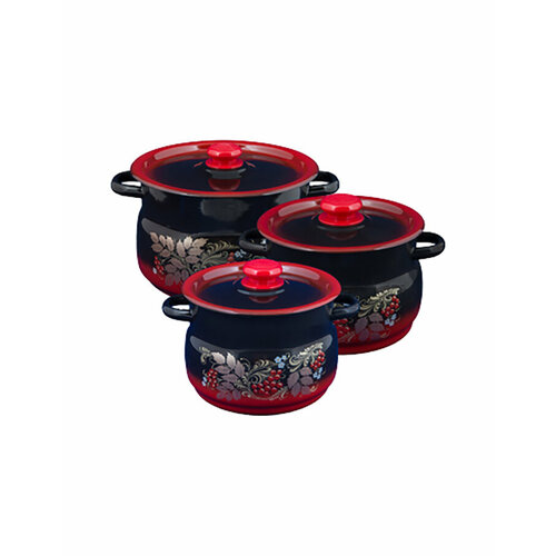 Набор кастрюль Сибирские товары Рябинка, эмалированные, 4, 5,5 и 8 л