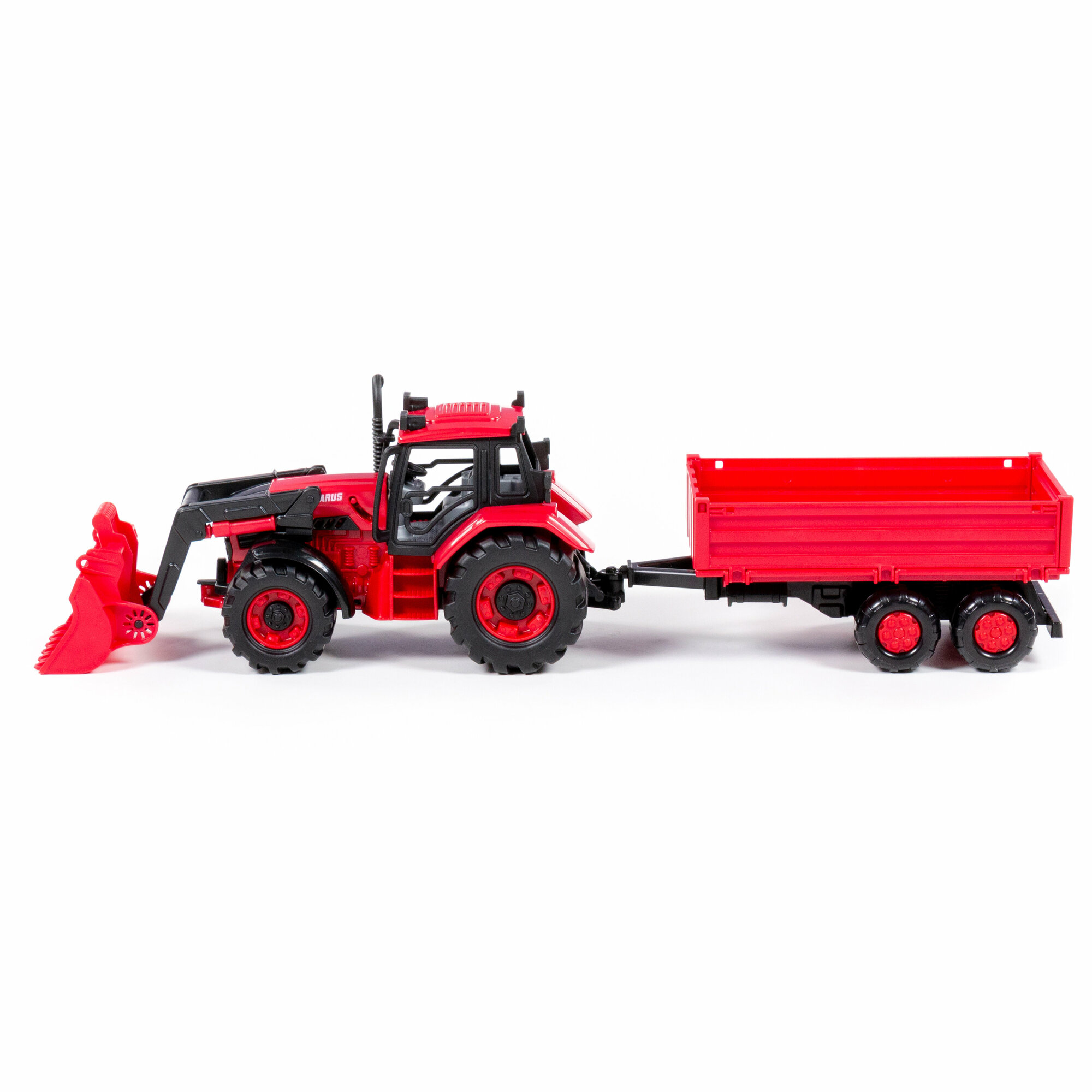Игрушечный трактор Полесье "BELARUS", с погрузчиком, инерционный, пластик, красный — фото 1