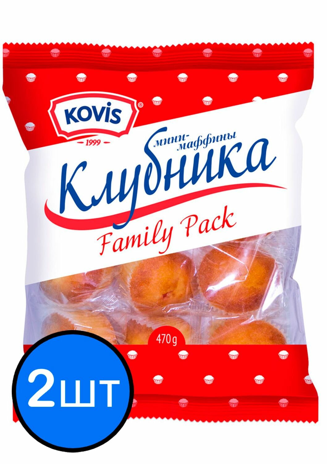 Мини-маффины с клубничной начинкой Kovis (Ковис), 470г х 2шт