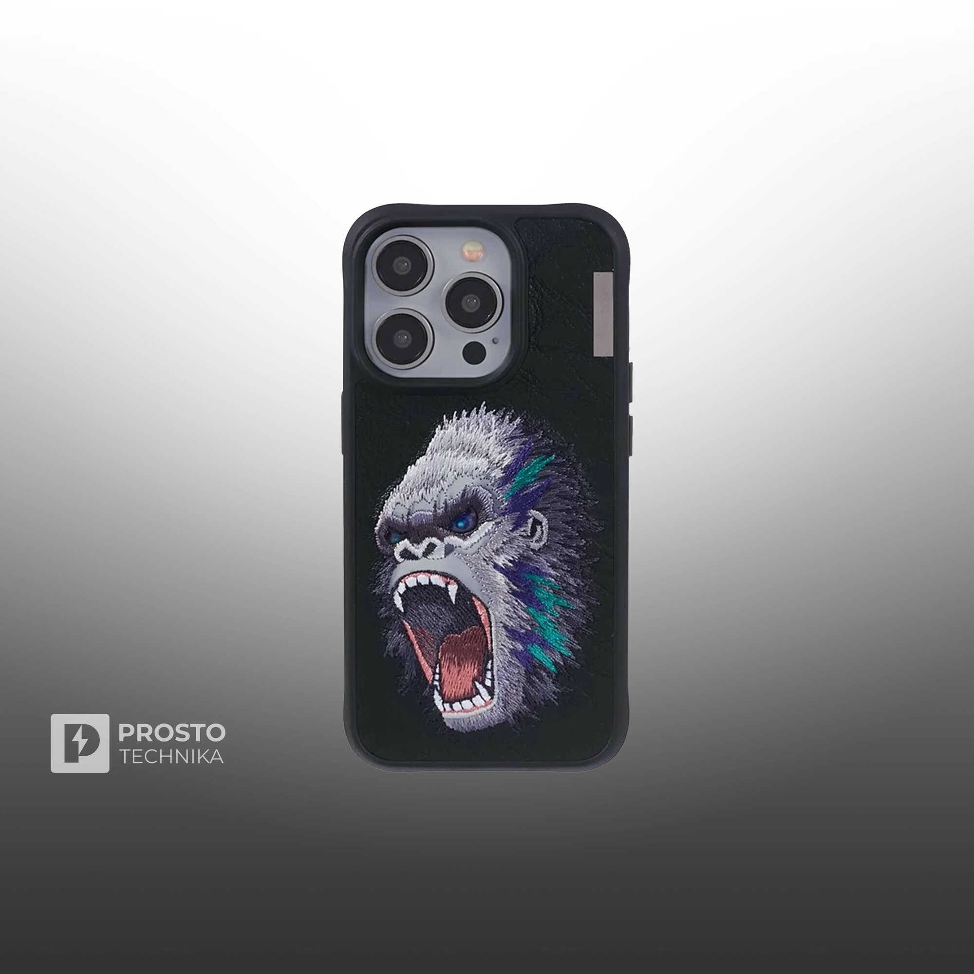 Чехол с вышивкой для Apple iPhone 15 Nimmy Обезьяна-Черный