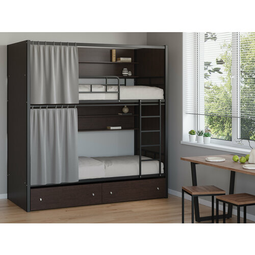 Двухъярусная кровать для хостела Самсон с ящиками Черныйвенге 57990₽