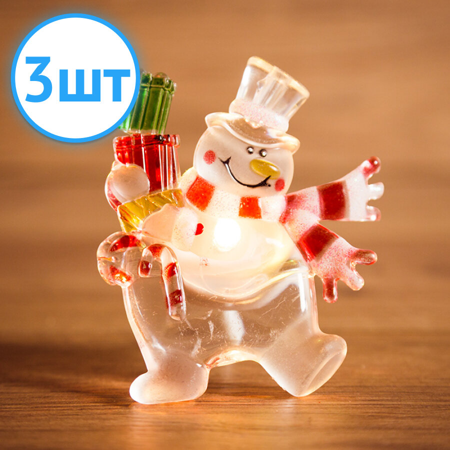 Фигурка светодиодная Neon-Night "Снеговик с подарком" RGB на присоске 501-022 (комплект из 3 шт.)