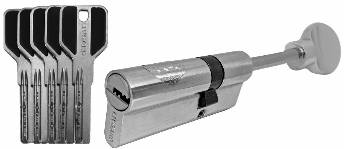 Цилиндровый механизм (личинка) с длинным штоком Livgard S 30/60 (25+10+55). Вертушка в комплекте. цвет: хром