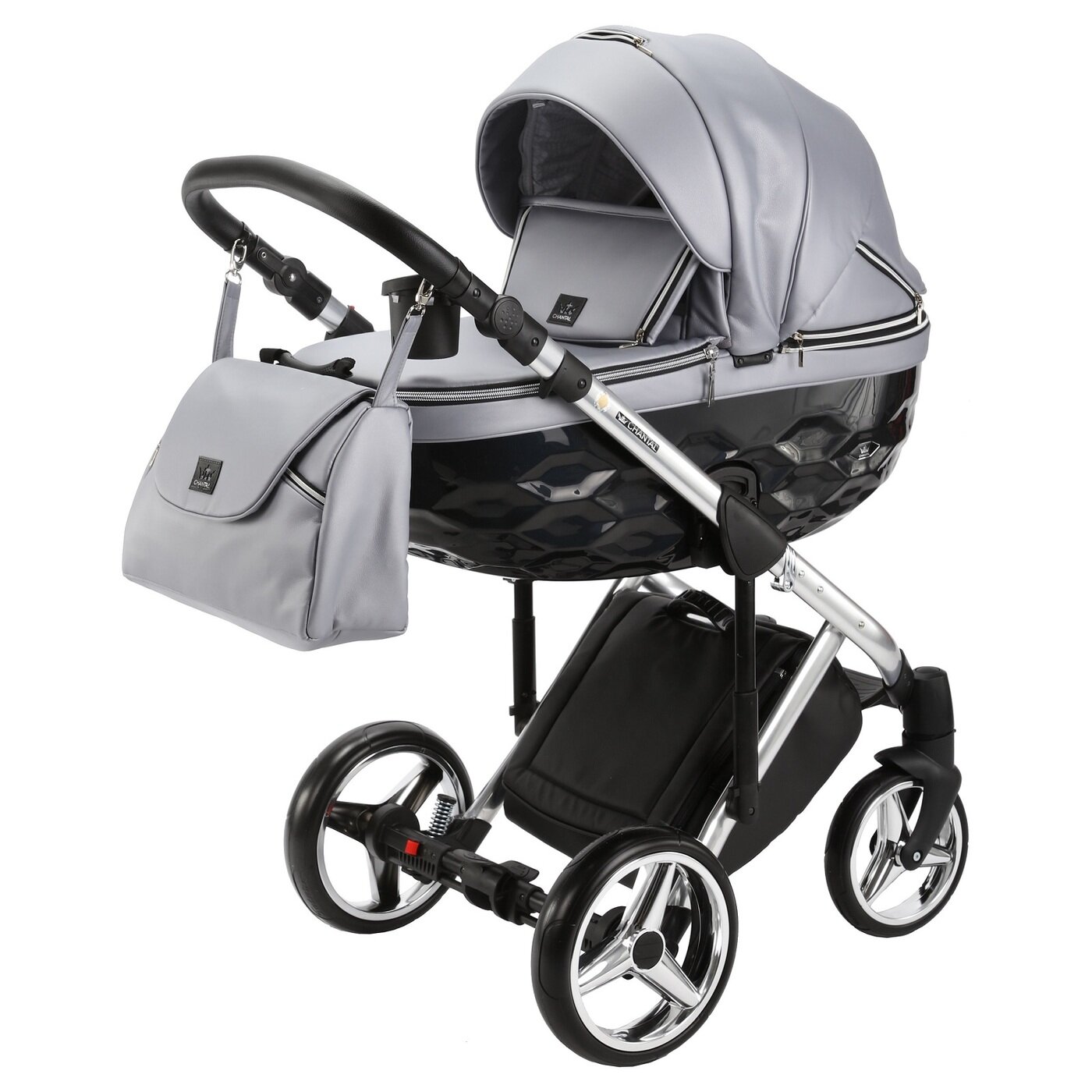 Коляска универсальная Adamex Chantal Special Edition Deluxe 2 в 1, C102 - серый металлик, черный, хром
