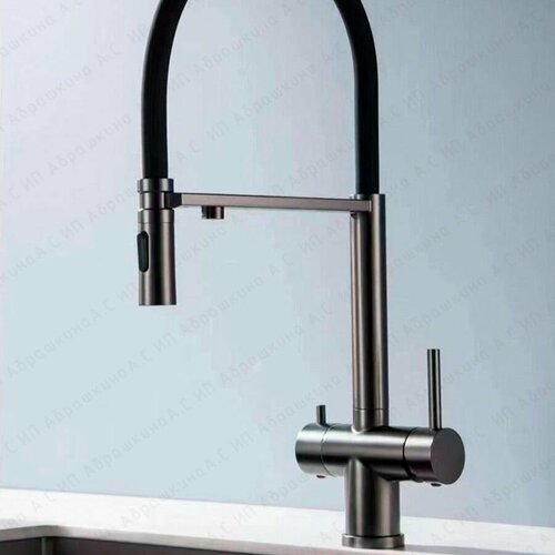 Смеситель для кухни 4395-9 оружейная сталь с подключением к фильтру