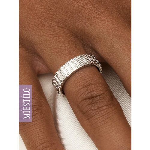 Кольцо дорожка, широкое MIESTILO, серебро, 925 проба, родирование, фианит, размер 19, ширина 5 мм, серебристый