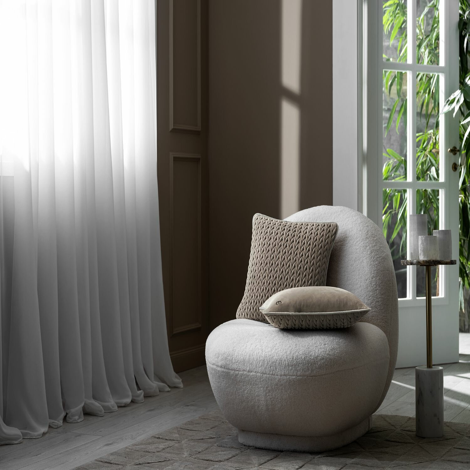 Togas Подушка декоративная "Нотарио" с бархатными косами, 45х45, бежевая