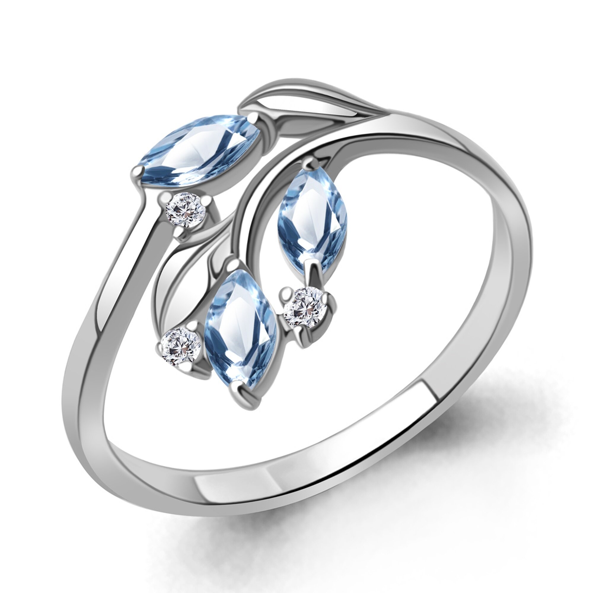 Кольцо Diamant online, серебро, 925 проба, родирование, топаз, фианит