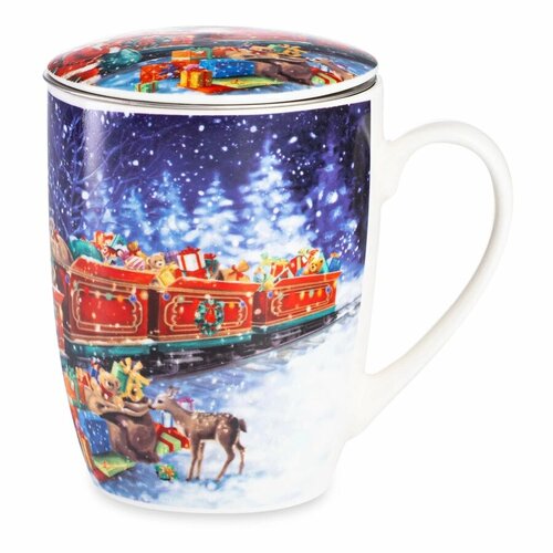 Кружка с ситечком и крышкой Lamart Noel Сюрприз Новогодний поезд Санты 400 мл фарфор 2114₽