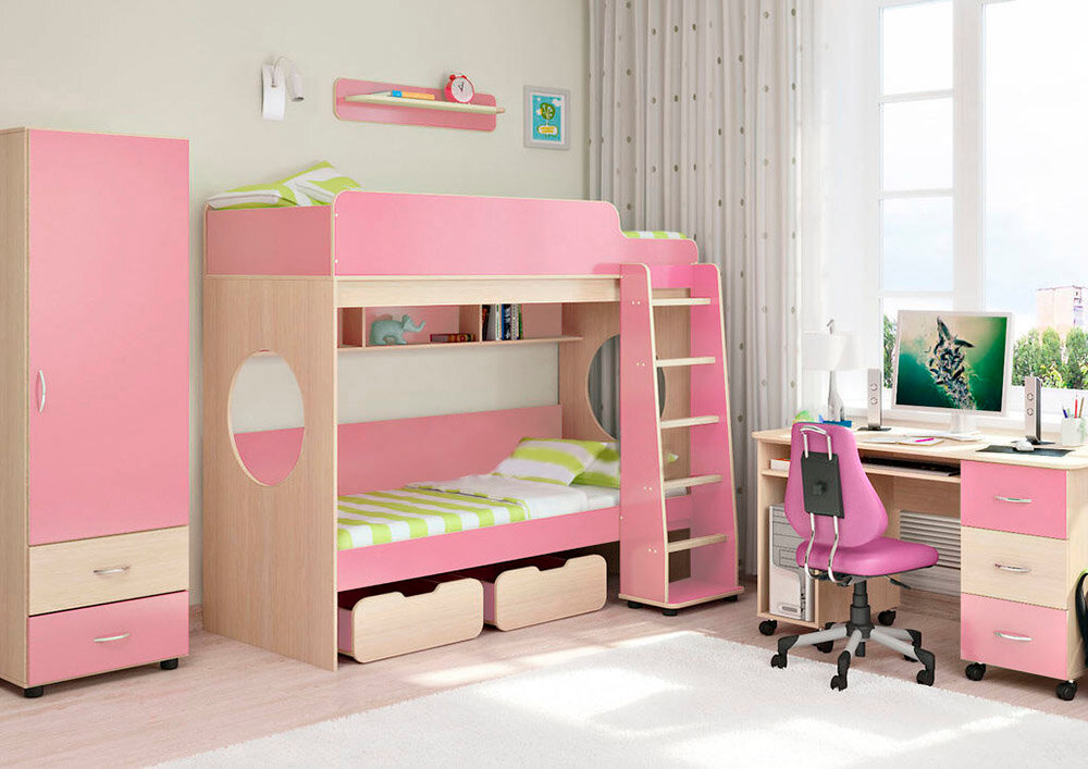 Детская стенка Л 7 Дуб Молочный Розовый